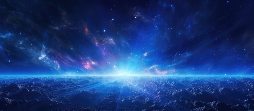 Computer generated abstract background featuring a blue quasar s gamma ray burst in space