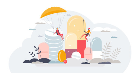 ADHD supplements as attention deficit medical solution tiny person concept, transparent background. Hyperactivity disorder drugs and pharmacy treatment for mental problems illustration.