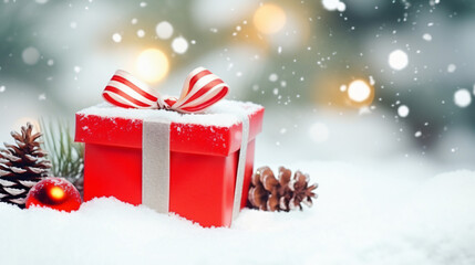 Fototapeta na wymiar Christmas gift box with red ribbon