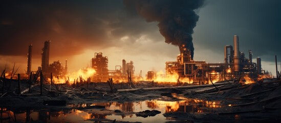 Fototapeta premium Emergency response decontamination for an oil refinery plant