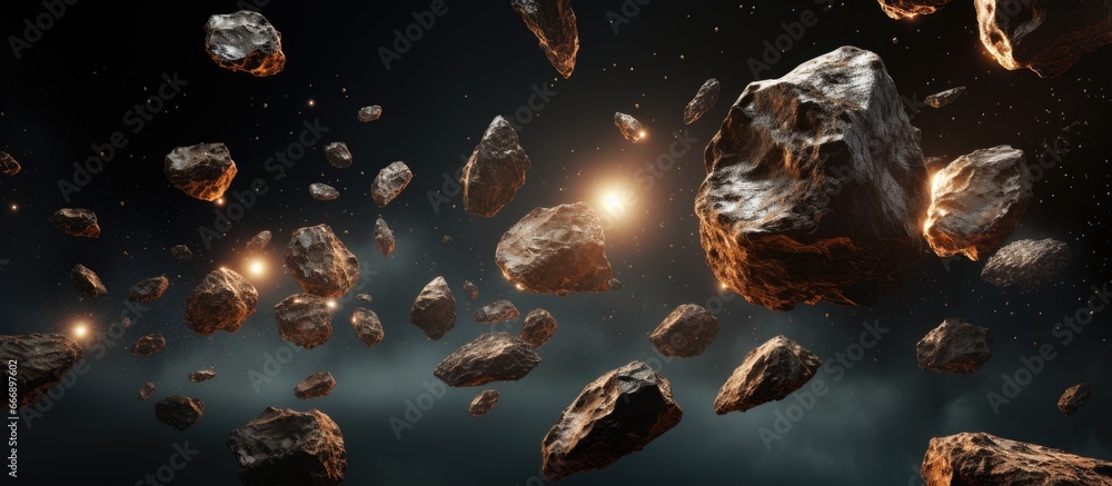 Poster cluster of space rocks on white background artificial intelligence rendering