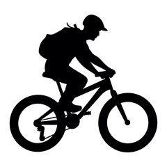 Bicycling Silhouette Vector isolated on a White Background, Cycling Silhouette Vector Clipart, Cyclist Riding Bicycle Silhouette