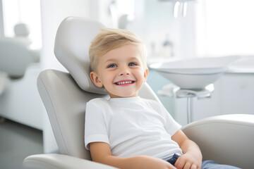 happy child sitting in dentist's chair