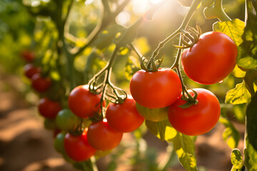 fresh ripe tomatoes growing on vine