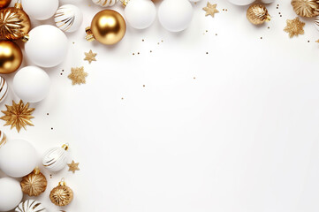 White Christmas background with balls and empty template for your text