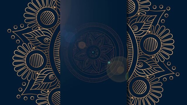 Digital luxury abstract ornamental mandala with gold arabesque pattern. East Arabic Islamic style animation rotates, moves smoothly. Decorative oriental vintage flowers for video background elements.