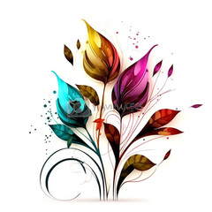 Original floral design with exotic flowers and tropic leaves. Colorful flowers on white background.