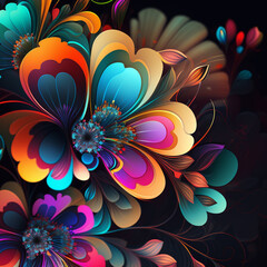 Fototapeta na wymiar Vibrant art background. Digital generated wallpaper design with flowers. Colorful bright floral Illustration.