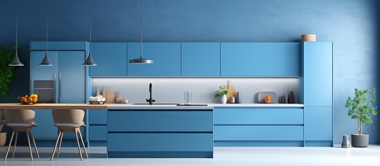 blue kitchen in a house with beautiful design