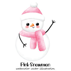Snowman, Pink Snowman, Pink Christmas, watercolor