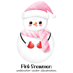 Snowman, Pink Snowman, Pink Christmas, watercolor