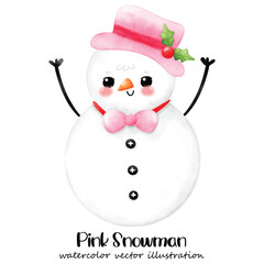 Snowman, Pink Snowman, Pink Christmas, watercolor