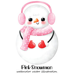 Snowman, Pink Snowman, Pink Christmas, watercolor