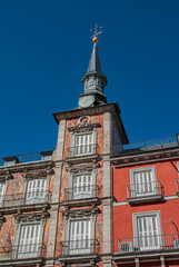 Plaza Mayor with statue of King Philip III (created in 1616) in Madrid, Spain