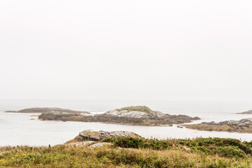 Exploring the beach in the mist morning at Kejimkujik National Park Seaside, Nova Scotia, Canada