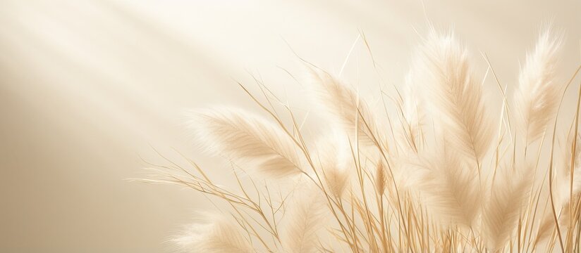 Close up of pampas grass texture on neutral beige background with sunlight Scandinavian boho minimalistic home design poster