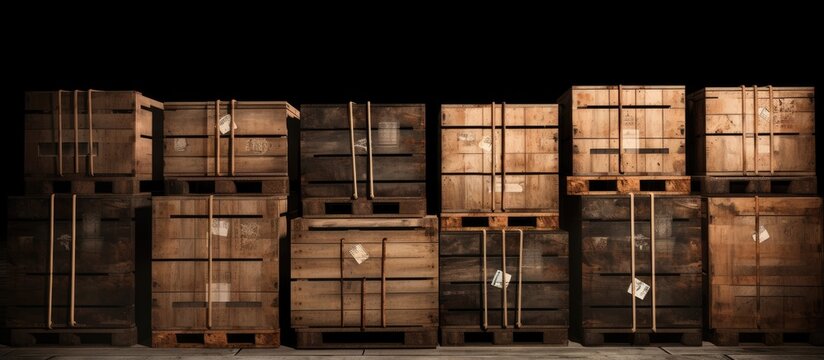 Stacked wooden boxes containing dynamite in a vintage mine scene