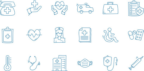 Set of medical line icons. Health care doodle icon collections.
