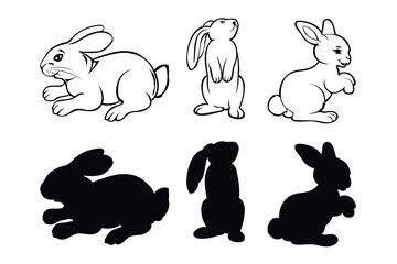 black and white using a hand-drawn doodle of a charming bunny and a white blossom.