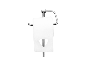 Heart carved in toilet paper, copy space for text, isolated on a white background. Toilet paper on a black stone wall background