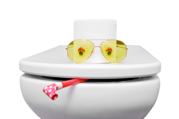 Funny face from a roll of toilet paper with glasses, isolated on a white background