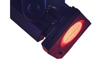 Close up of red light on stage with bokeh background, isolated on white background.