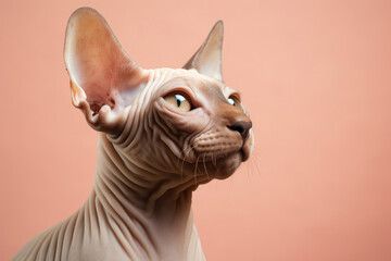 Portrait of a bald cat of the Sphinx breed