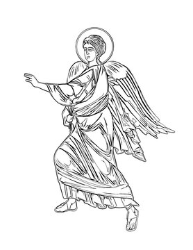 Angel. Coloring page in Byzantine style  on white background black and white