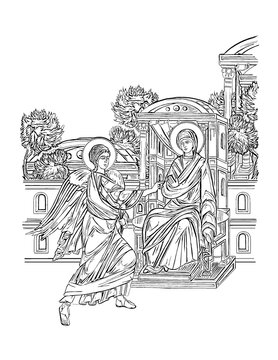 angel greets mary, black and white clip art preview