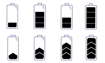 Charging battery indicator icon set, Containing battery empty and battery full icons. vector illustration. Eps10 - obrazy, fototapety, plakaty