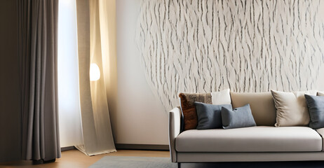 Fiber wallpaper in a modern living room with soft, natural lighting."