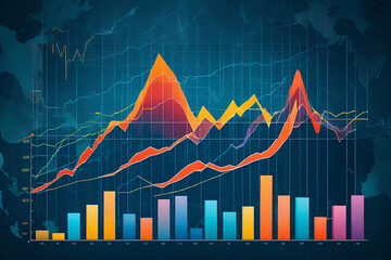 Naklejka premium Vibrant Color Stock Market Graphic with Business Resilience