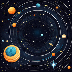 Obraz premium A cosmic scene with planets and stars, leaving room for an interstellar message.