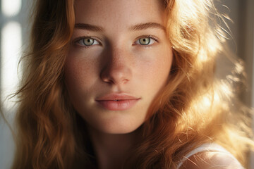 Portrait of a beautiful young woman with the sun on her face
