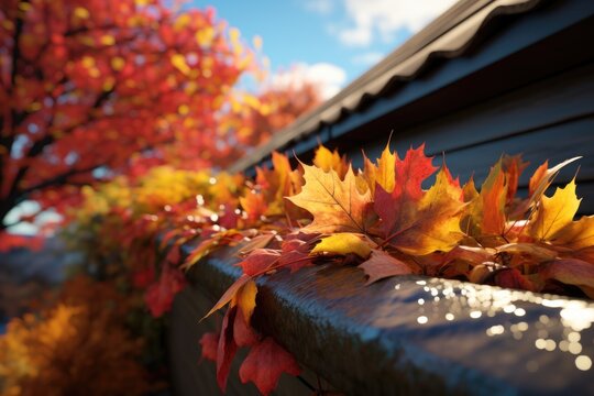 Autumn leaves in the roof drain