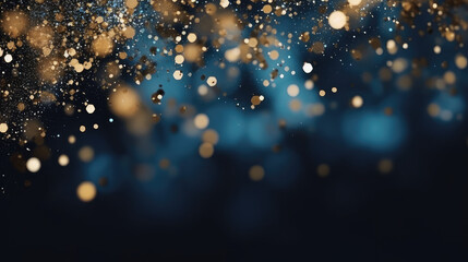Bokeh lights, gold on a dark blue background, graphic design background