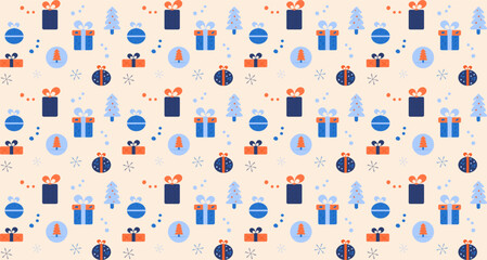 Seamless Christmas pattern with gift boxes. Design for fabric, textile, wrapping, apparel, wallpaper. Vector illustration.
