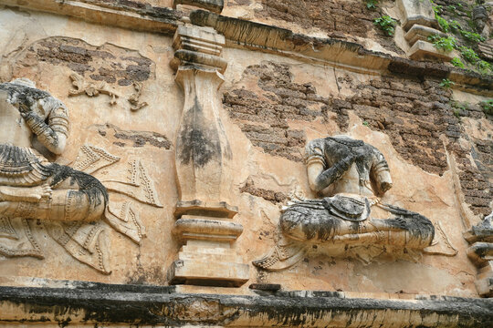 Buddha statue stucco art in Jed Yod Temple, Chiang Mai Province.