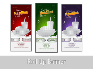 Naklejka premium Attractive Food Roll Up Bnner For Restaurant. Vector Element In Illustrator. 