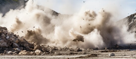 Clearing debris after exploding rock in the quarry