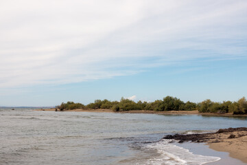 Beautiful scenery by the sea close to Psakoudia village, Chalkidiki, Greece, on a cloudy day