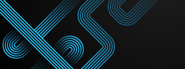 Black and blue vector abstract banner with shape shiny lines