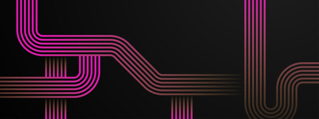 Black and pink abstract banner with geometric glowing stripe line art design. Modern shiny lines. Futuristic technology concept
