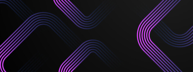 Black and purple violet modern dynamic luxury abstract banner with glowing geometric stripe lines
