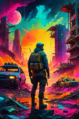 Dadaist Neon Collage Post-Apocalyptic World Artwork