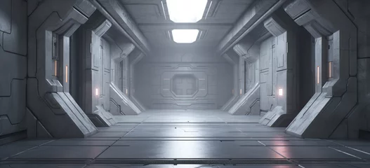 Fotobehang Space station or spaceship scifi style corridor or room. . Ultra modern sci-fi design. Generative AI. © killykoon