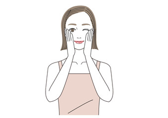 両手を頬にあててウインクしている女性