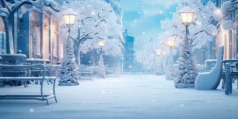 wintry backdrop with snow-covered landscapes