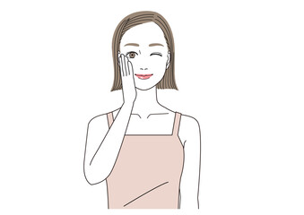 頬に手をあててウインクする女性