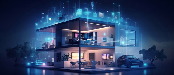Smart home management homes with solar panels  AI. Remote control and home new luxury management.	